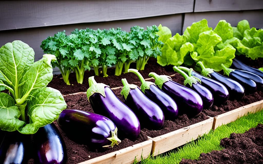 Combinatieteelt aubergines en groenten in de moestuin