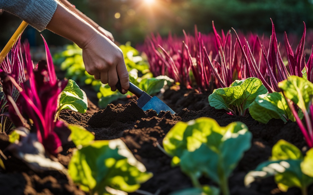 biedjes verzorgen in de moestuin